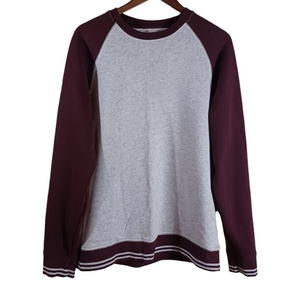 Old Navy Sweatshirt Grey Purple Women’s Sz Large Long Sleeve Striped Cuff & Hem - Picture 1 of 9